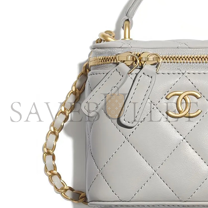 CHANEL MASTER MINI TOP HANDLE VANITY WITH CHAIN GREY LAMBSKIN AP2198 (11*8.5*7cm)